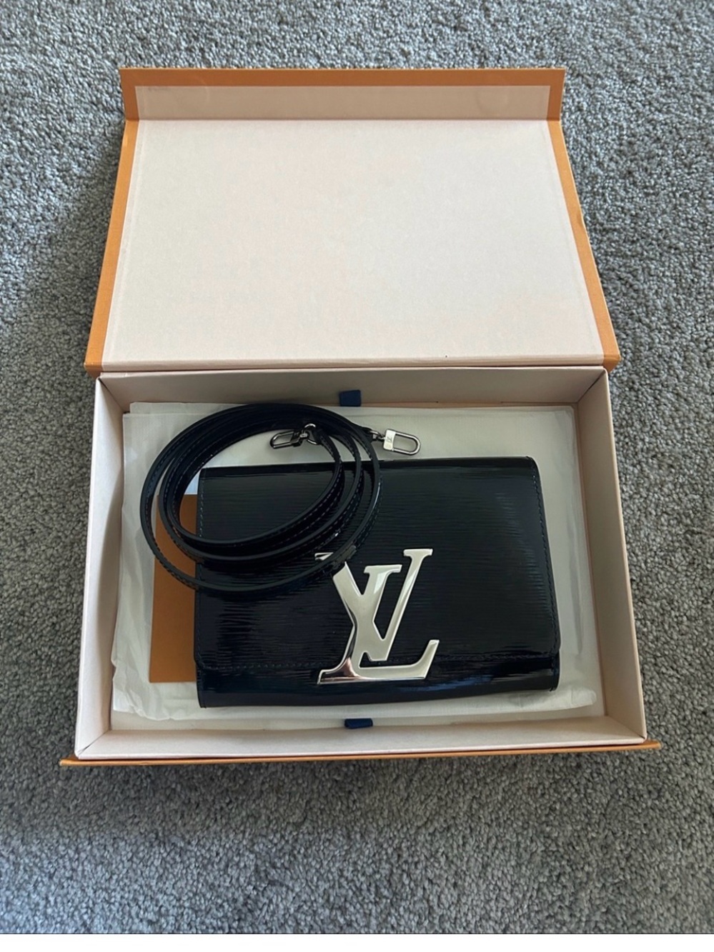 Louis Vuitton Black Epi Leather Twist Wallet with Silver LV Hardware